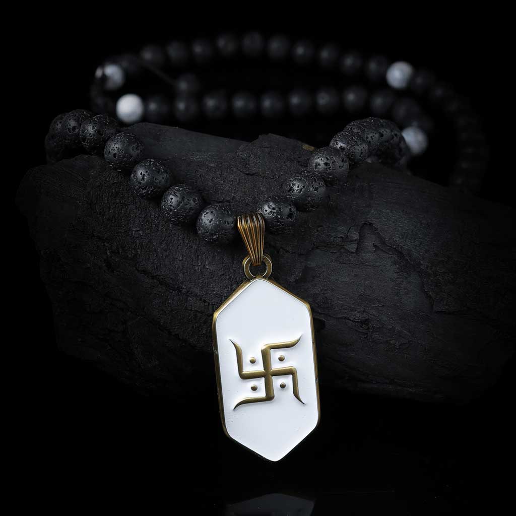 Auspicious Energy Swastik Well Being Lava Necklace Mala