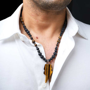 JWF The Fierce Warrior Tribal Tiger Eye Lava Necklace
