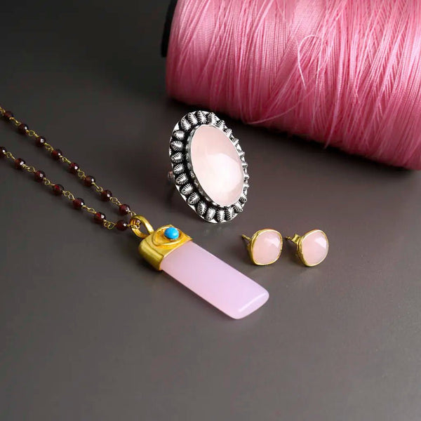 The Love Catcher Rose Quartz & Garnet Necklace