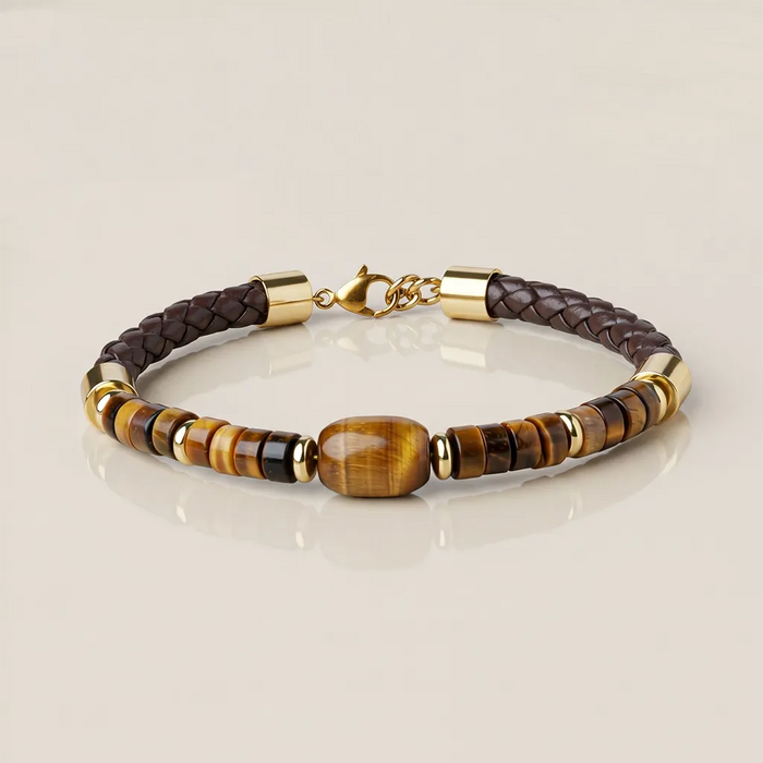 Pure Sanity Tiger Eye Leather Bracelet for Men