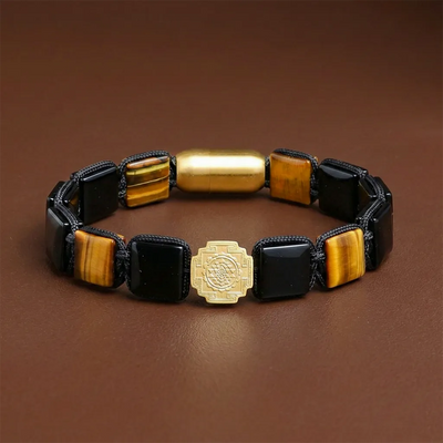 Fight Off Negativity & Envy Tiger's Eye 18k gold plated SriYantra Bracelet