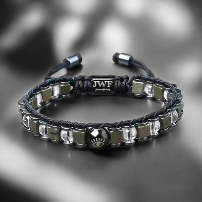 Undefeated Attitude Premium Pyrite Clear Quartz Evil Eye Bracelet