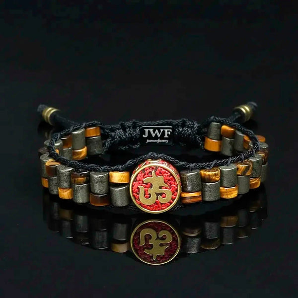Unshackled Mind AUM Pyrite Tiger Eye Bracelet for Focus and Wise Decision