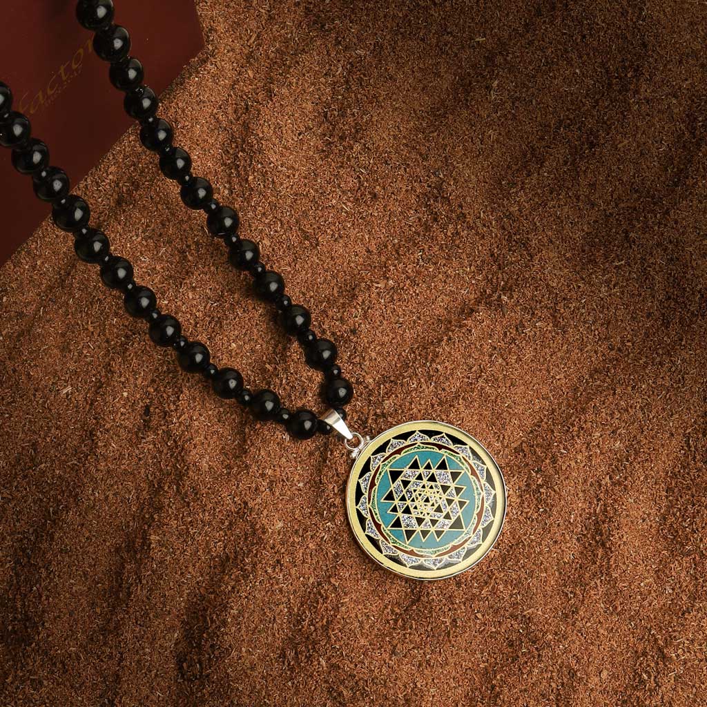 The Magnus Stainless Steel Lakshmi Sri Yantra Pendant Hematite Necklace -  Justwowfactory