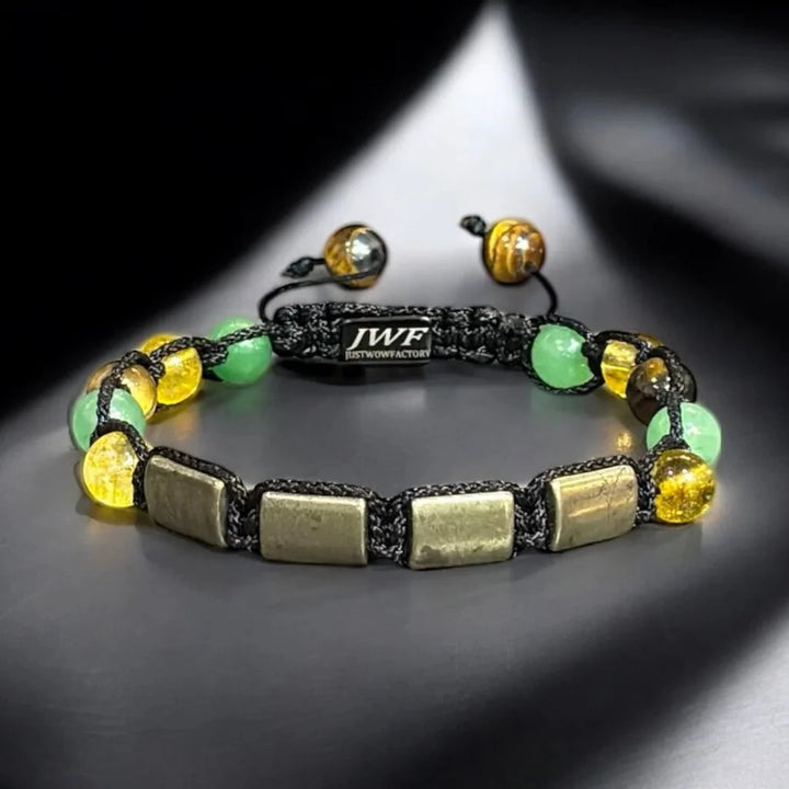 Unisex Money flatbead Pyrite tiger eye citrine aventurine bracelet