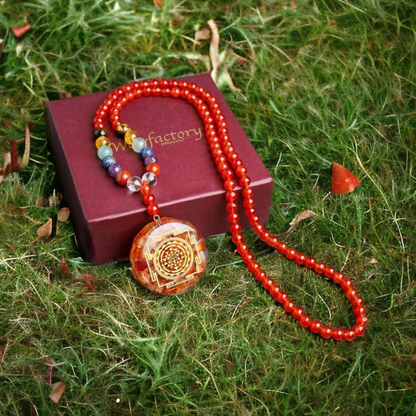 Zest Of Life Empowering 108 Sriyantra Pendant Carnelian Mala