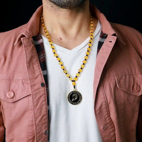 108 Mala Agate Citrine Mala With Om Namo Bhagwate Pendant