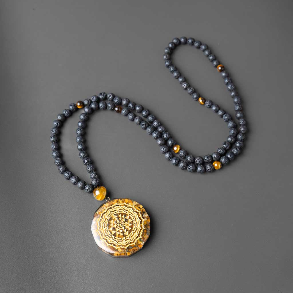 Staggering Rise Of Fortune 108 Sriyantra Tiger Eye Lava Necklace Mala