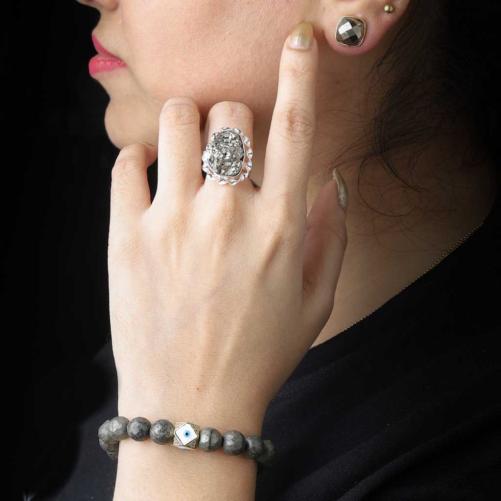 Infallible Grace Pyrite Bracelet Earrings and Ring