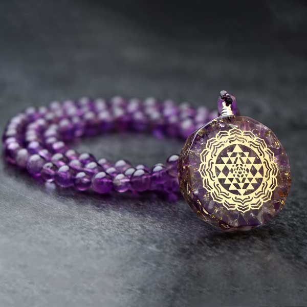 Rejuvenating 108 Amethyst Sriyantra Pendant Mala