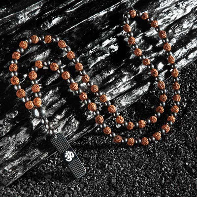 Be Self Reliant Soul 108 Aum Hematite Rudraksha Mala Necklace