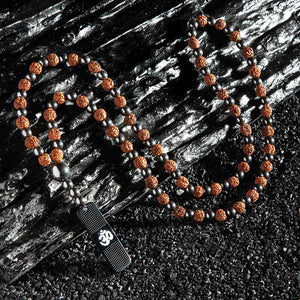 JWF™ Be Self Reliant Soul 108 Aum Hematite Rudraksha  Mala Necklace