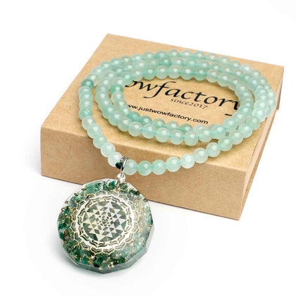 "Divine Elevation" Prosperous 108 Lakshmi Sriyantra Aventurine Pendant Mala