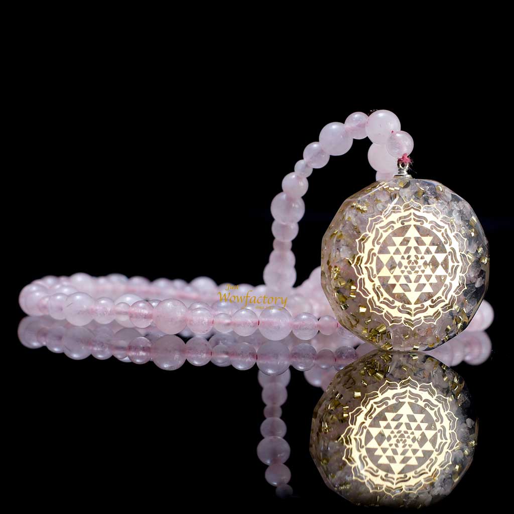 JWF ™  "Harmony & Love Infusion" 108 Divine 7 Chakra Sriyantra Pendant Rose Quartz Mala & Bracelet