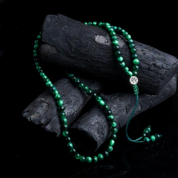 "Enlightening Tree of Life"  108 Green Tiger Eye Mala Necklace Bracelet