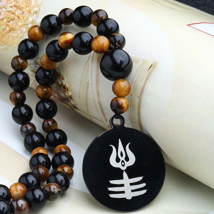 Tiger Eye Obsidian Pendant Mala