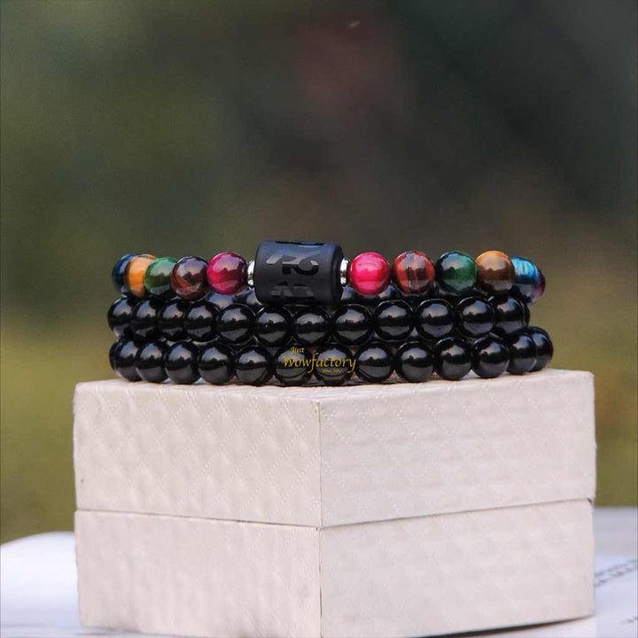 Light Up Your Dream 7chakra Tiger Eye Black Agate  Peace Bracelet