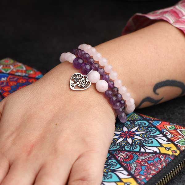 Carpe Diem Amethyst Rose Quartz Bracelet