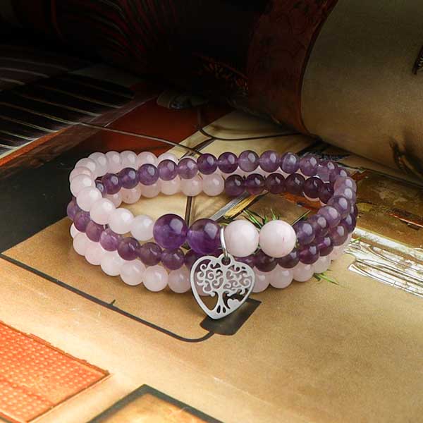 Carpe Diem Amethyst Rose Quartz Bracelet