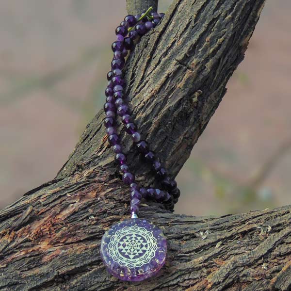 Rejuvenating 108 Amethyst Sriyantra Pendant Mala