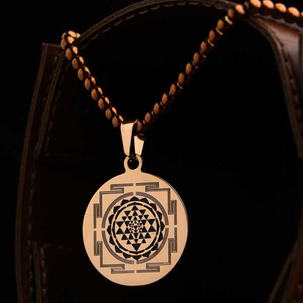 The Magnus Stainless Steel Lakshmi Sri Yantra Pendant Hematite Necklace