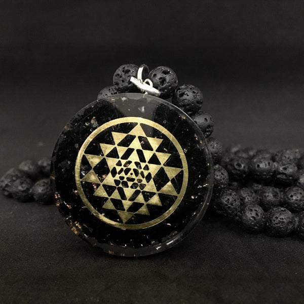 Exclusive Natural Sri Yantra Pendant With 108 Lava & Rudraksha bead Mala For Peace & Meditation