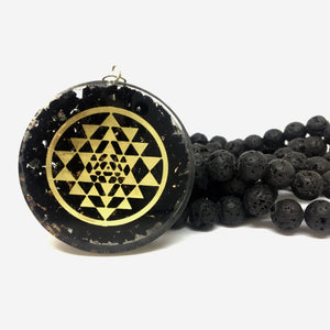 JWF™ Exclusive Natural Sri Yantra Pendant With 108 Lava & Rudraksha bead Mala For Peace & Meditation