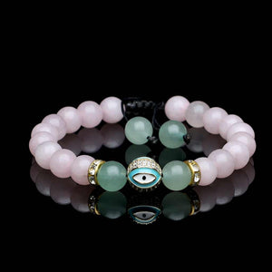 JWF™  "Bringing Good Vibes" Evil Eye Rose Quartz Aventurine Bracelet
