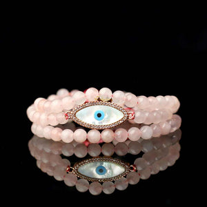 JWF™ Instilling Harmony & Love Evil Eye Rose Quartz Bracelet