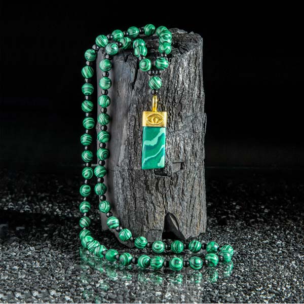 Malachite Polished Rectangle Pendant - Wire Wrapped - Sterling Silver -  No.135 | New Moon Beginnings