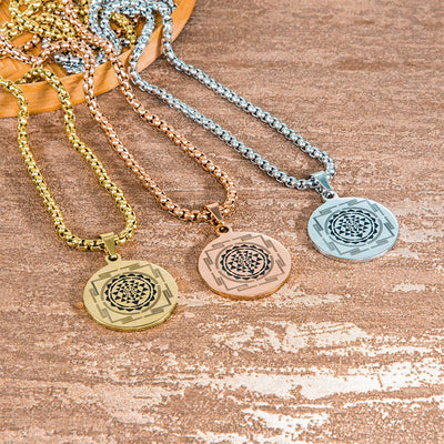 Enriching Abundance Stainless Steel Lakshmi Sri Yantra Pendant Necklace