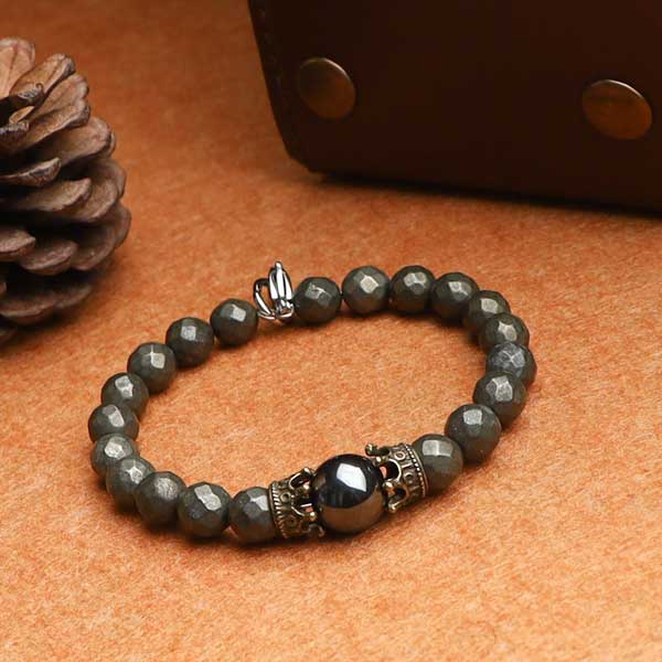 Natural Pyrite Bracelet Couple Elastic Line Round Shape Natural Stone Bracelet  Bracelets For Man Woman Jewelry Gift 4 6 810mm