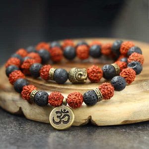 JWF™ Exclusive Pure Divine Aum Bracelet With Lava & Rudraksha Beads For Health & Focus