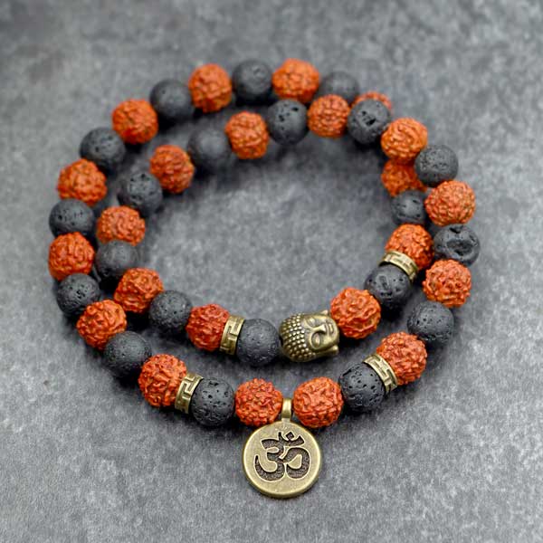 Exclusive Pure Divine Aum Bracelet With Lava & Rudraksha Beads For Health & Focus