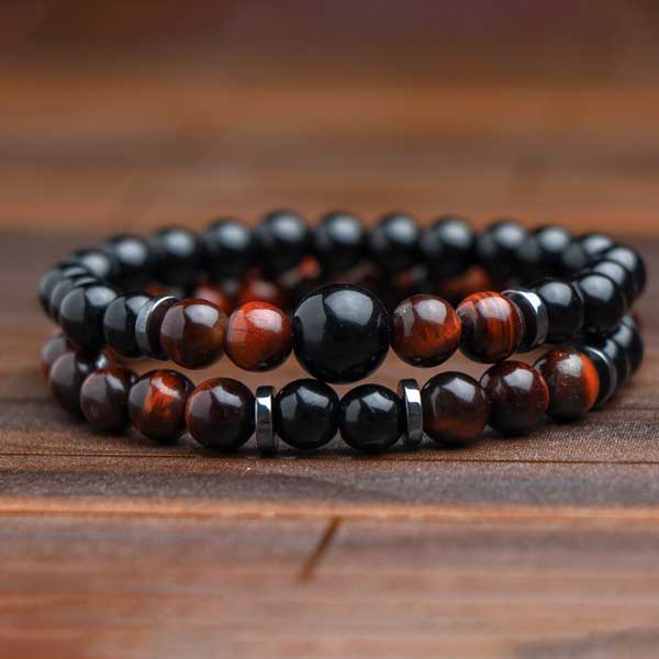 JWF™ High Quality Natural Red Tiger Eye Agate Pair Happiness Bracelet