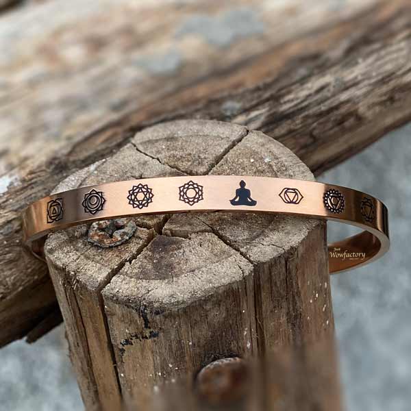 Flowing Energy  7 Chakra Yoga Stainless Steel Bracelet-Rose Gold
